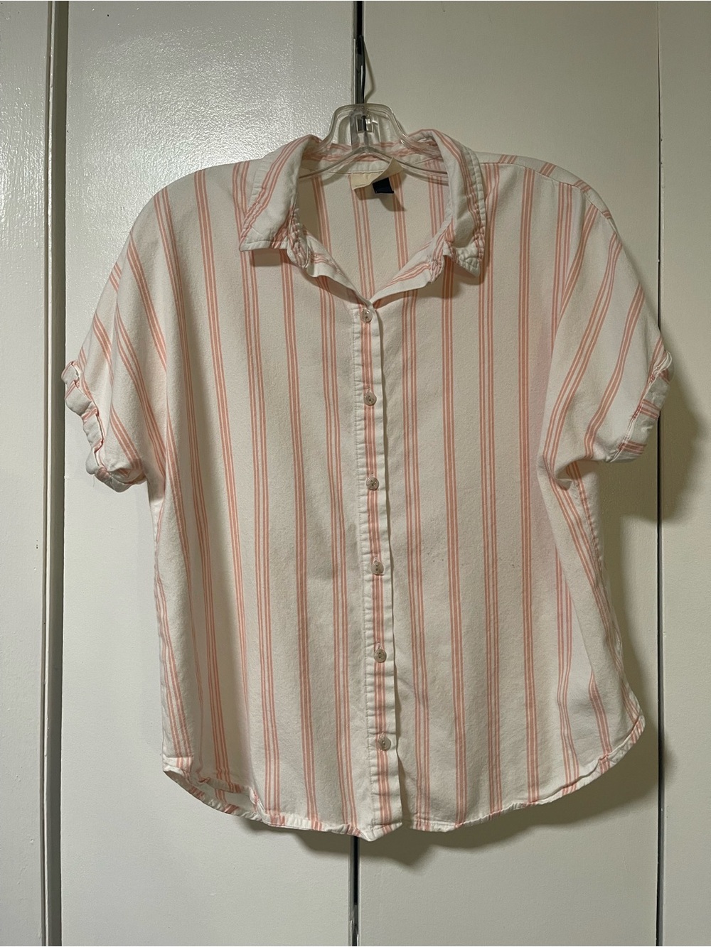 Universal Thread Women's Short Pink and White Striped Button-Down Shirt -28”